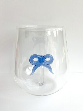 Blue Bow Stemless Wine Glass